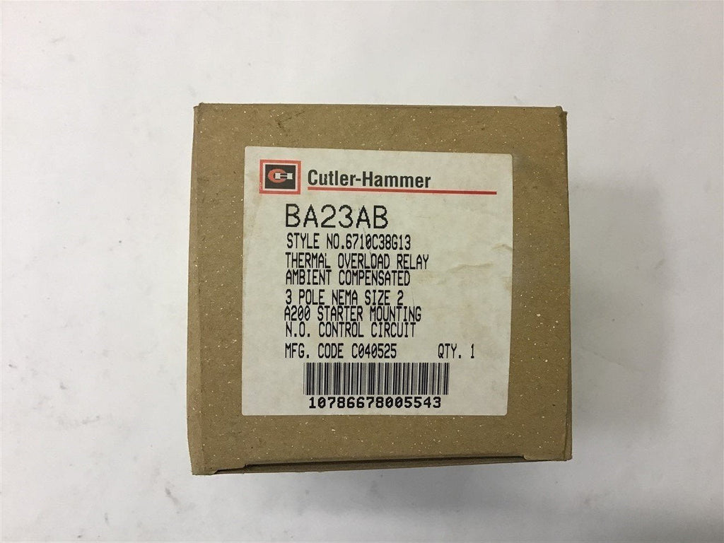 Cutler-Hammer BA23AB Thermal Overload Relay 6710C8G13 Size 2 Model B 3 Pole