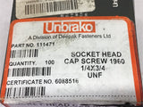 Unbrako 11471 Socket Head Cap Screw 1/4x3/4 UNF Lot of 70