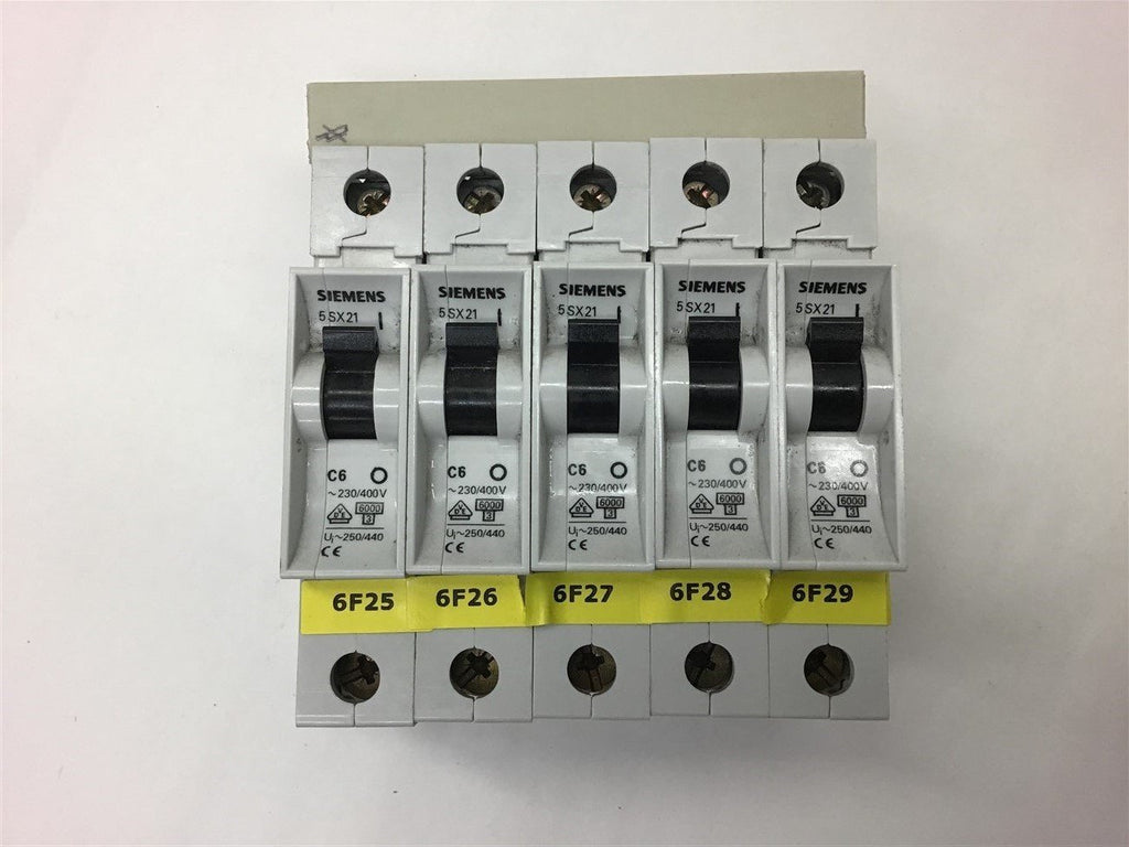 Siemens 5SX21 C6 Circuit Breaker 230/460 Volts Lot of 5