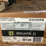 Square D D322NRB 60 Amp Safety Switch Rainproof 240 V 7 1/2 HP