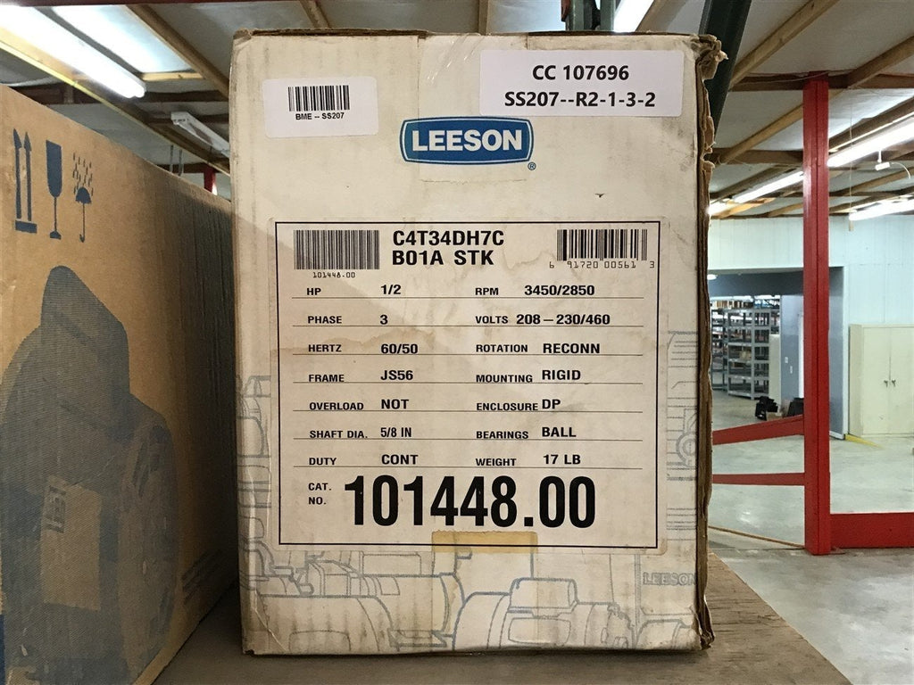 Leeson 101448.00 1/2 HP AC Motor 208-230/460 V 3 Phase 3450 Rpm 2P 56 Frame