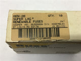 Buss REN-20 Super Lag Renewable Fuses 20 amp 250 Volts Box of 10