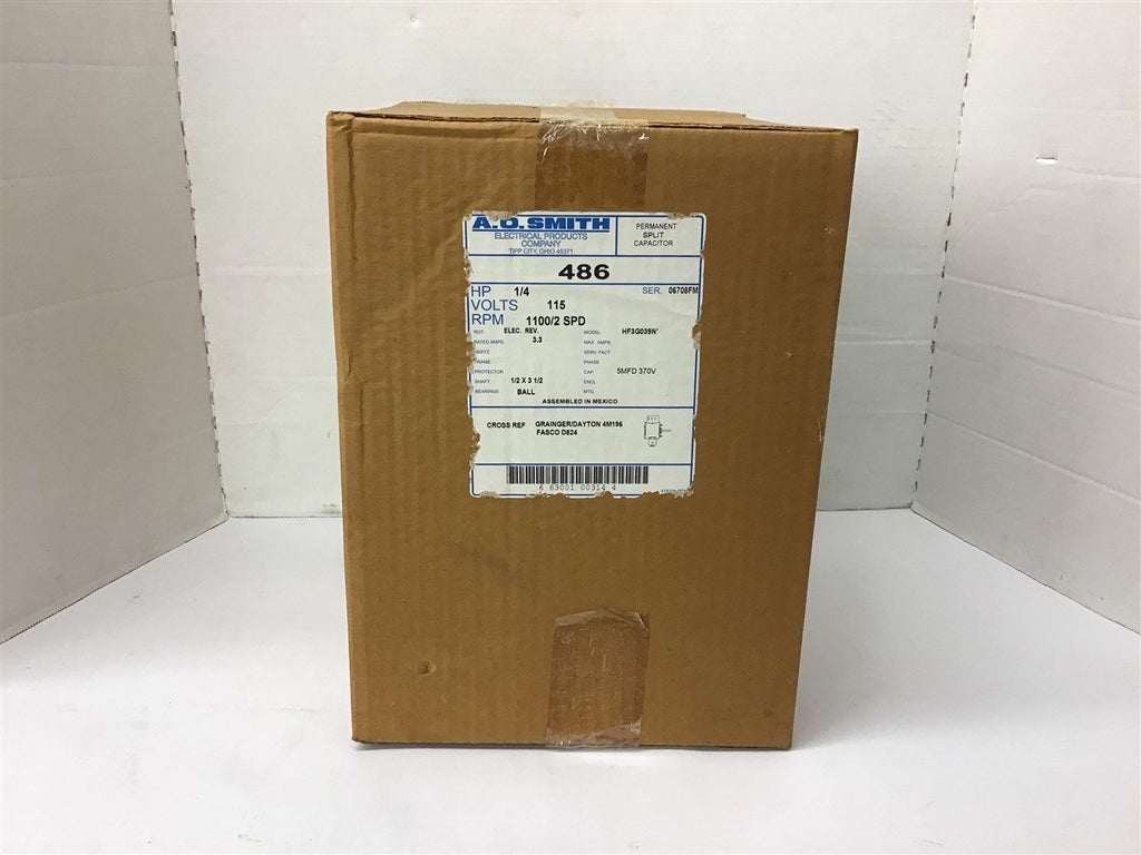 A.O. Smith 486 1/4 HP Split Capacitor Motor 1100 Rpm 2 Spd