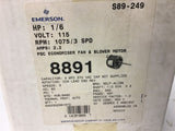 Emerson 8891 1/6 Hp Blower Motor 115 Volt 1075 Rpm 3 SPD 2.2 Amp