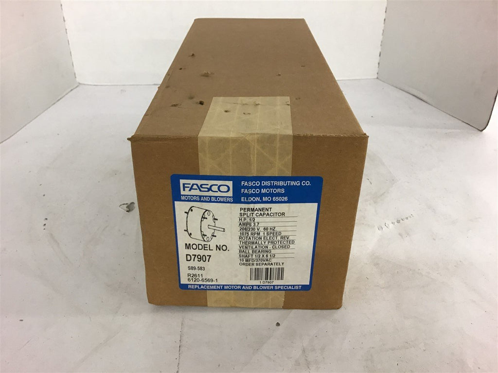 Fasco D7907 1/2 Hp Air over motor 208/230 Volts 1075 Rpm 1 Speed