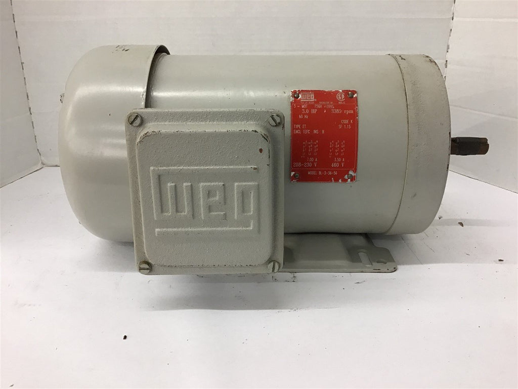 Weg BL-3-36-56 3 HP AC Motor 208-230/460 volts 3600 Rpm 2P 56H Frame