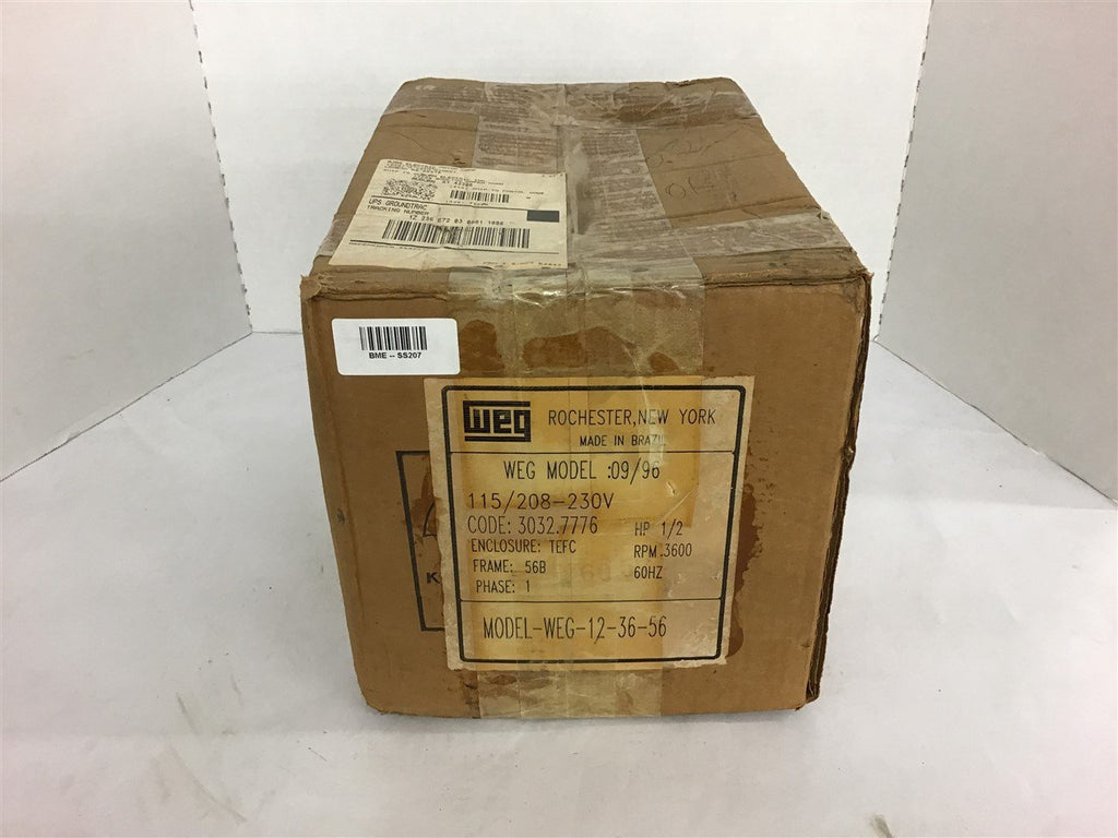 Weg 12-36-56 1/2 HP AC Motor 115/208-230 Volts 56B Frame single Phase 3600 RPM