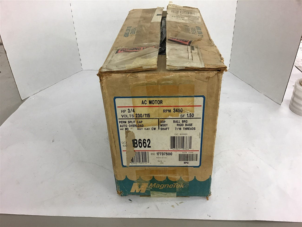 Magnetek B662 3/4 HP AC Motor 230/115 Volts 3450 rpm