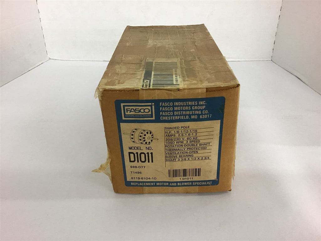 Fasco D1011 Shaded Pole Motor 1/6 1/12 1/15HP 1050 RPM 208/230V Open Ventilation