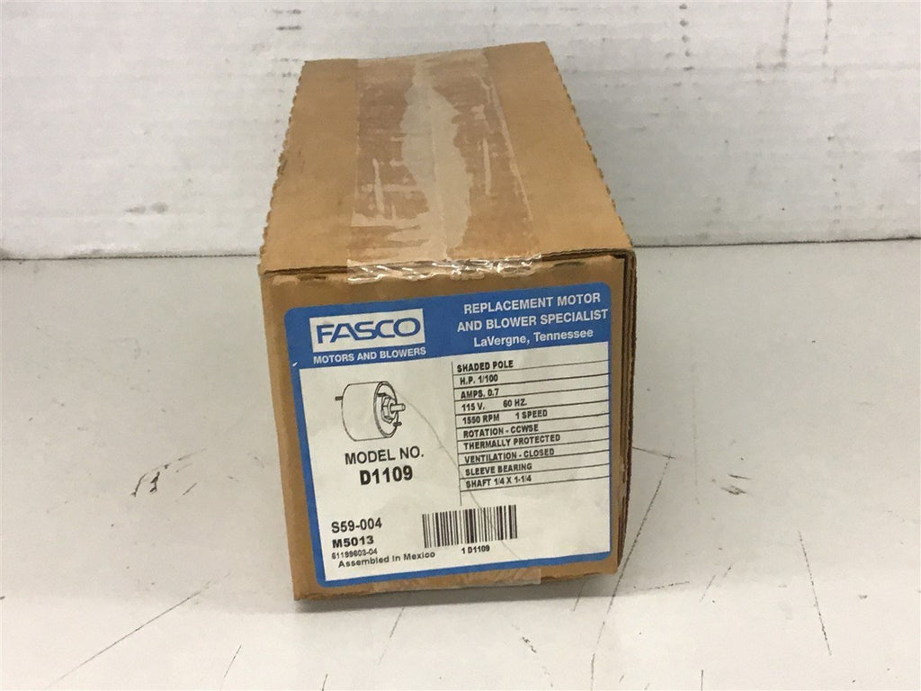 Fasco D1109 1/100 HP Blower Motor 115 volts 1550 Rpm 1 Speed