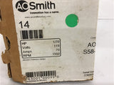 A.O. Smith 14 1/70 HP AC Motor 115 Volts .70 Amps 1550 Rpm