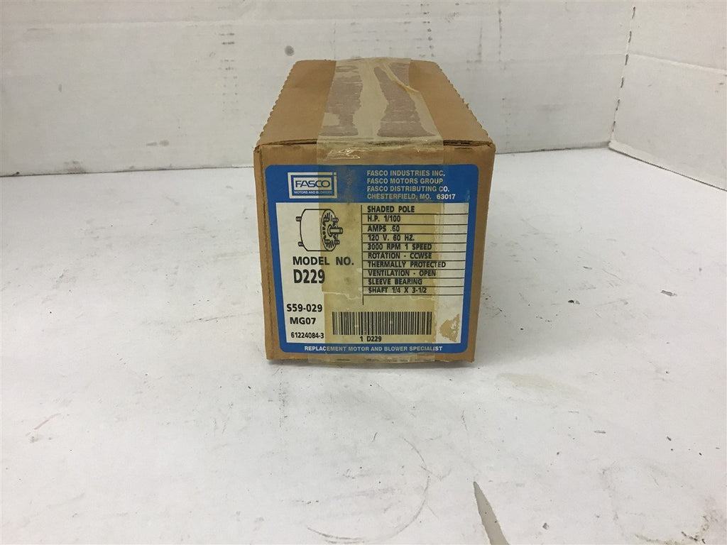 Fasco D229 1/100 HP AC Motor 120 volts 3000 Rpm 1Speed