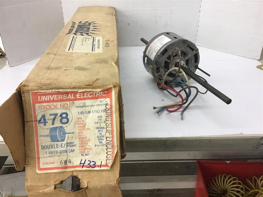 Universal electric 478 1/6-1/8-1/10 HP AC Motor 115 Volts 1075 Rpm