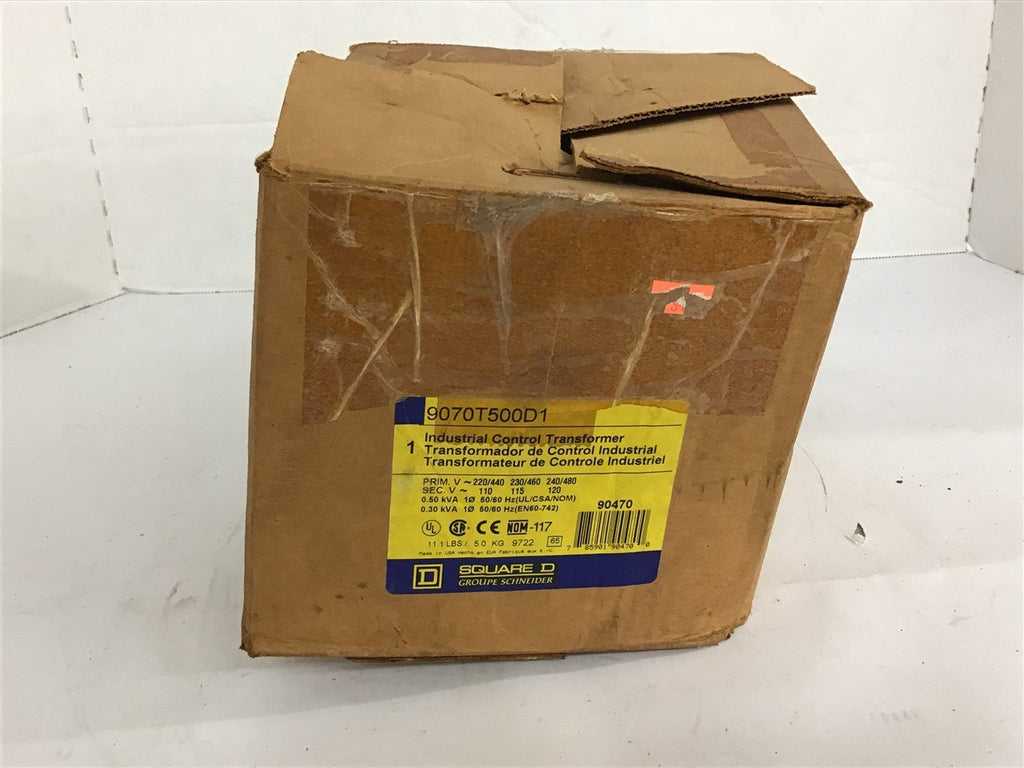 Square D 9070T500D1 0.50 KVA Industrial Control Transformer 240/480 Pri 120 Sec