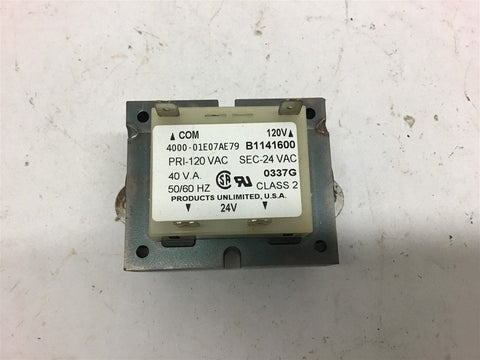 Products Unlimited B1141600 120 Vac Pri 24 Vac Sec 40 VA Transformer