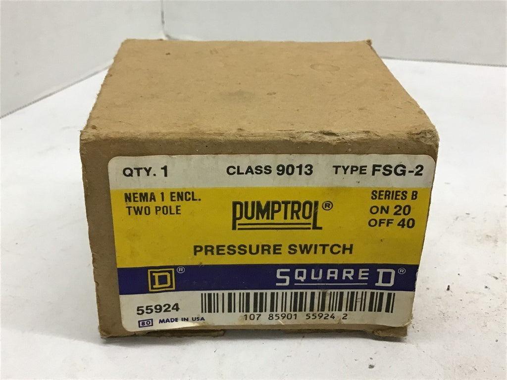 Square D 9013 FSG-2 Pressure Switch 2 Pole 230 volts 3 Hp 3 Phase 20 40 PSI