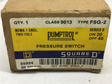 Square D 9013 FSG-2 Pressure Switch 2 Pole 230 volts 3 Hp 3 Phase 20 40 PSI