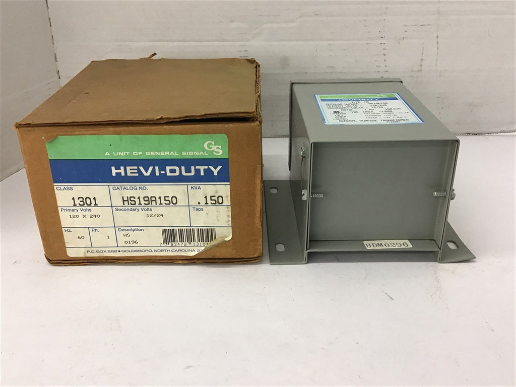 Hevi-Duty HS19A150 General Purpose .150 KVA Transformer 120/240 Pri, 12/24 Sec