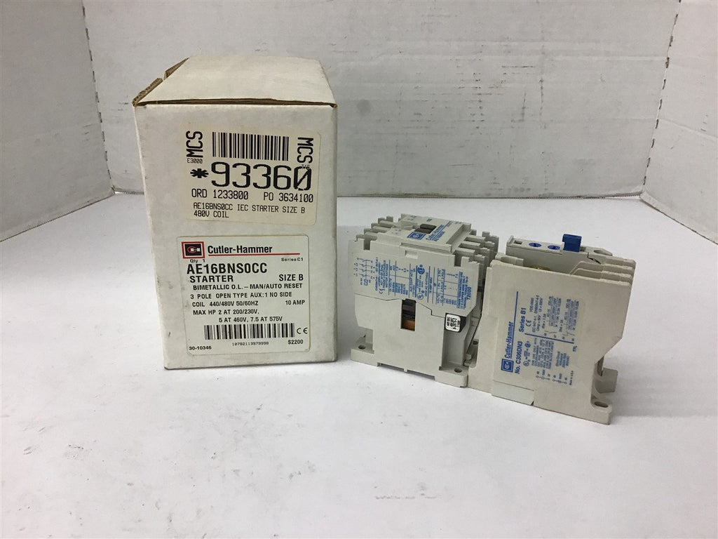 Eaton AE16BNS0CC Starter Size B 5 HP @ 460 Volts 10 Amp 440/480 Volt Coil