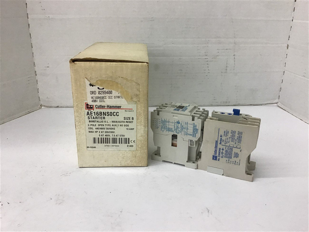 Eaton AE16BNS0CC Size B Starter 5 Hp @ 460 volts 440/480 Volt Coil 3 Pole 10 Amp