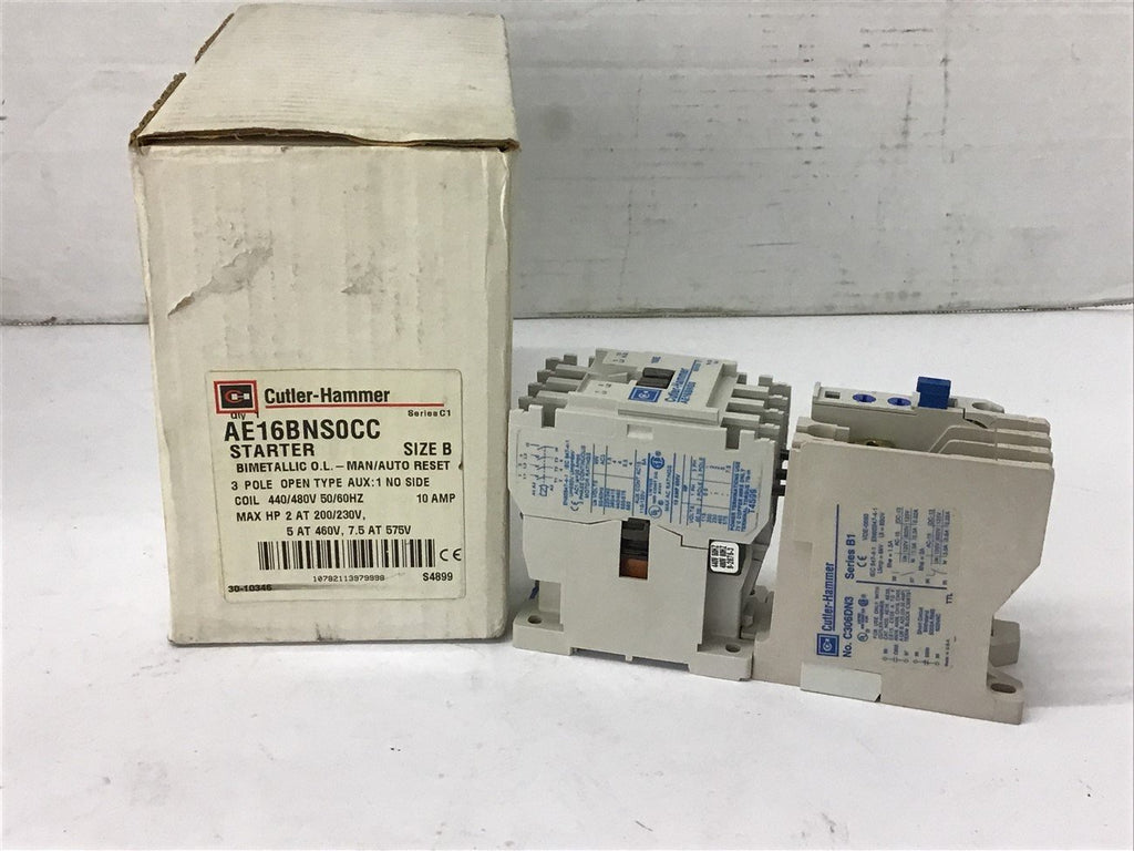 Eaton AE16BNS0CC Size B Starter 5 HP @ 460 volts 440/480 volts Coil 3 Pole 10 A