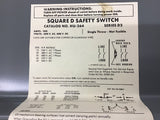 Square D HU-264 Safety Switch 200 Amps 600VAC 600VDC Single Phase