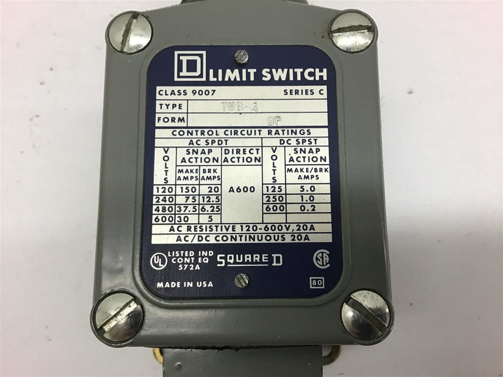 Square D 9007TUB-4 Limit Switch 600 volts