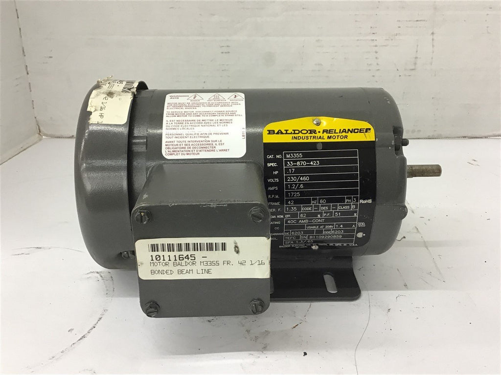 Baldor M3355 .17 HP AC Motor 230/460 volts 1800 rpm 4P 42 Frame