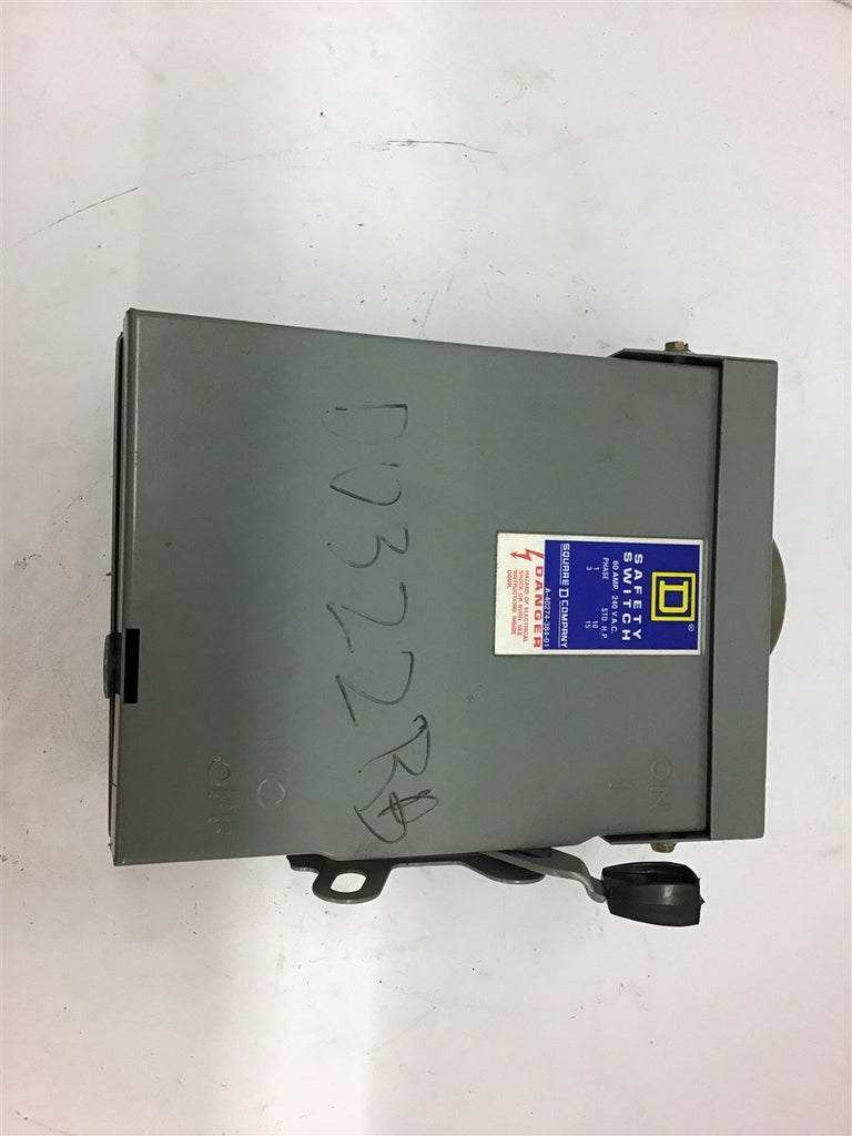 Square D DU322RB60 Amp 240 Vac Safety Switch 3 Phase 15 HP