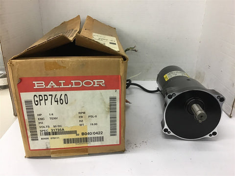 Baldor GPP7460 1/4 Hp DC Gear Motor 90 Volts 50:1 RAtio 50 Rpm