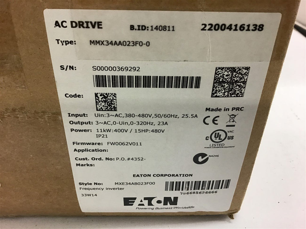 Eaton AC Drive MMX34AA023F0-0 Frequency Inverter 15HP 480V 25.5A