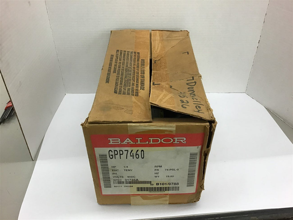 Baldor GPP7460 Motor 1/4HP 74-PSL-0 Frame 90DC Volts TENV Enclosure Spec 31735A