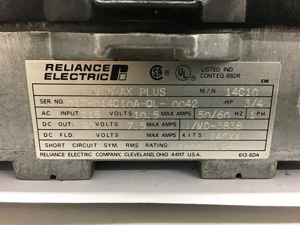 Reliance Electric 14C10 Minpak Plus 90 Vdc 3/4 Hp