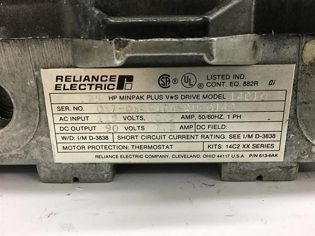 Reliance Electric 14C10 Minpak Plus V-S Drive .75 Hp 90 VDC 7.5 Amps