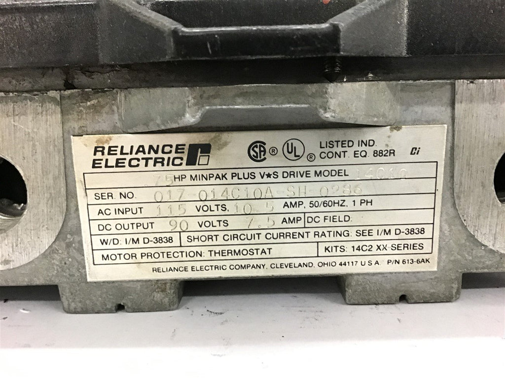 Reliance Electric 14C10 Minpak Plus V-S Drive .75 HP 90 VDC 7.5 Amps