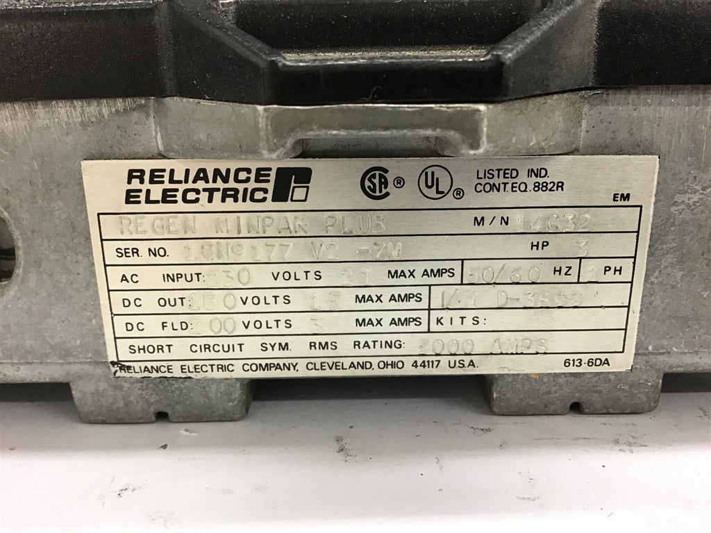 Reliance Electric 14C32 Regen Minpak Plus 3 Hp 180 VDC 200 VDC Field Volts