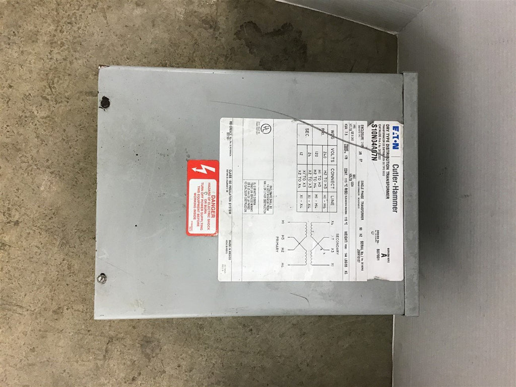 Eaton S10NO4A07N 7.5 KVA Transformer Single Phase 120 x 240 Pri 12/24 Sec Volts