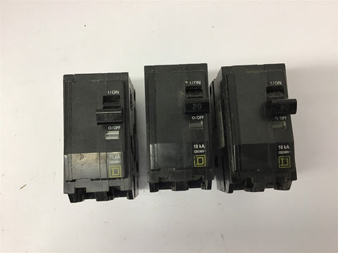 Square D QO 2 Pole 20 Amp Circuit Breaker Lot Of 3