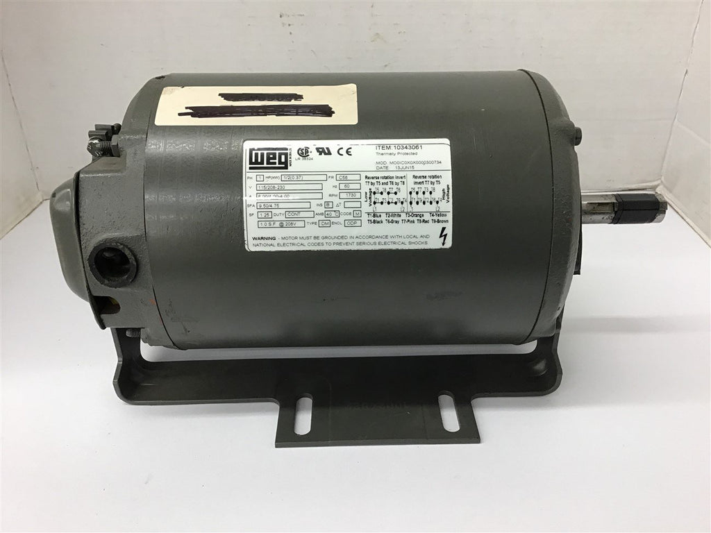 Weg MO01C0X0X0000300734 1/2 Hp AC Motor 115/208-230 Volts 1730 Rpm