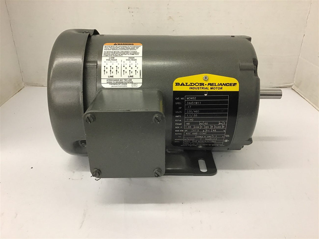 Baldor M3452 .17 Hp AC Motor 230/460 Volts 1140 Rpm 6P 48 Frame