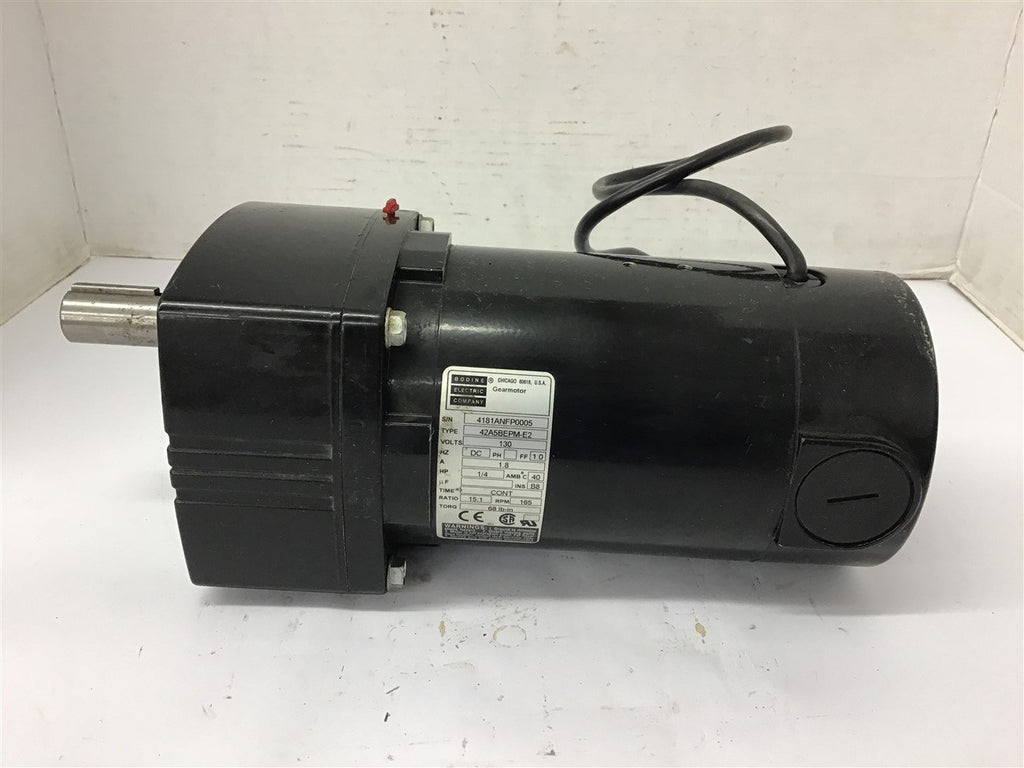 Bodine 42A5BEPM-E2 DC Gear Motor 130 Volts 1/4 HP 15:1 Ratio 165 Rpm