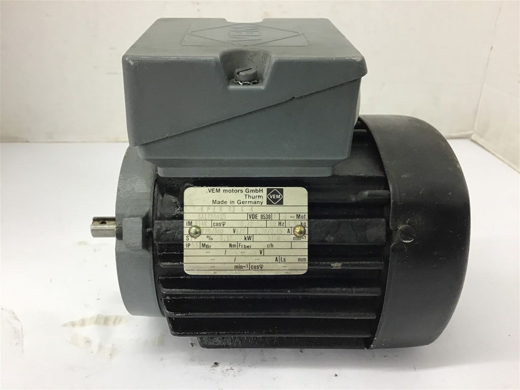 VEM KPER 63K4 AC Motor 220/380 Volts 0.12 KW 1360 Rpm 50 HZ