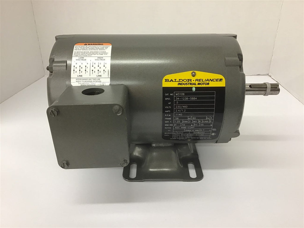 Baldor M3109 1/2 HP AC Motor 230/460 volts 1200 Rpm 6P 56Frame