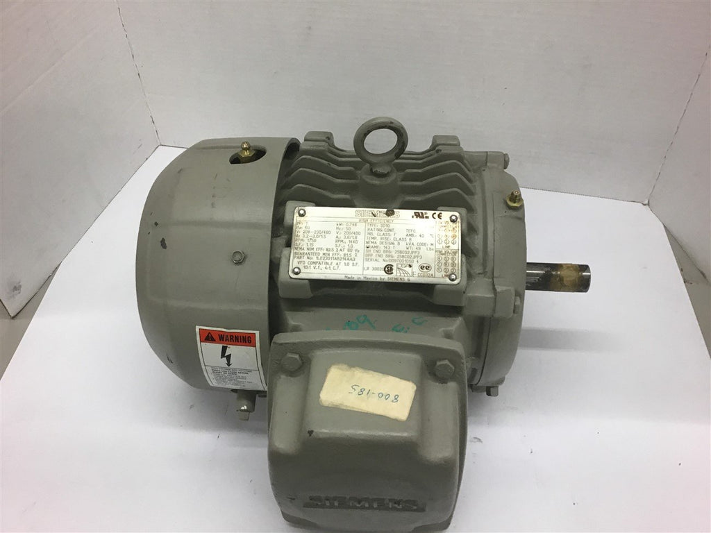 Siemens SD10 1 HP AC Motor 208-230/460 volts 1800 Rpm 4P 143T Frame