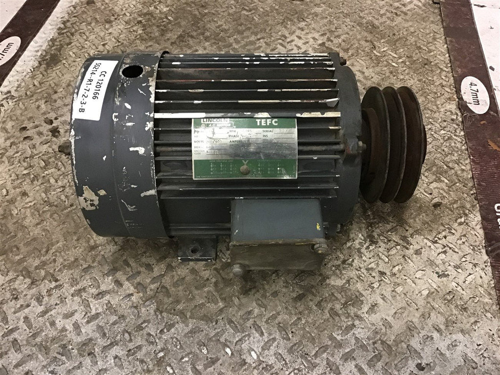 Lincoln 5 HP AC Motor 200/400 Volts 1800 Rpm 4P 184T Frame 3 Phase w/ Pulley