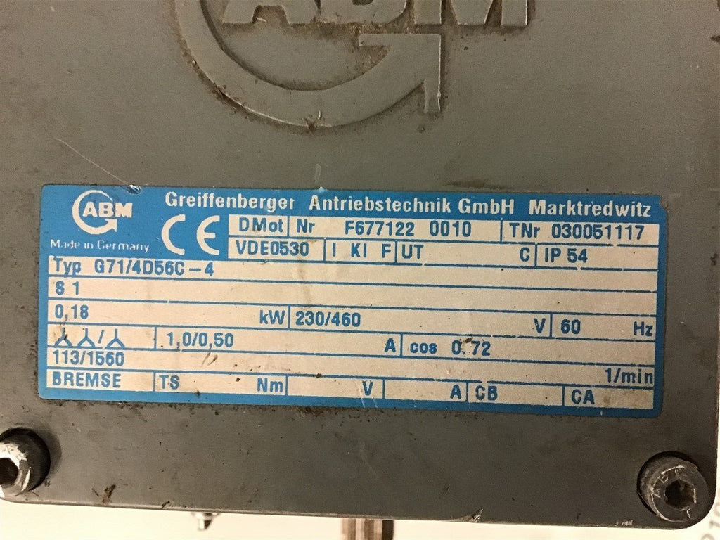 ABM G71/4D56C-4 0.18 KW AC Motor 230/460 Volt