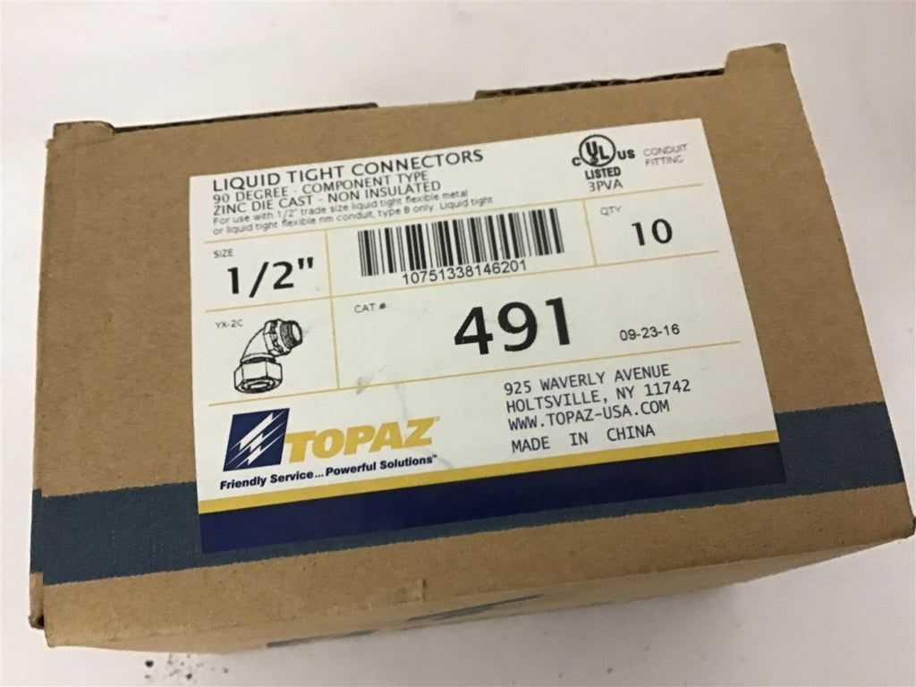 Topaz 491 1/2" Liquid Tight Connectors 90 Degree Lot of 10