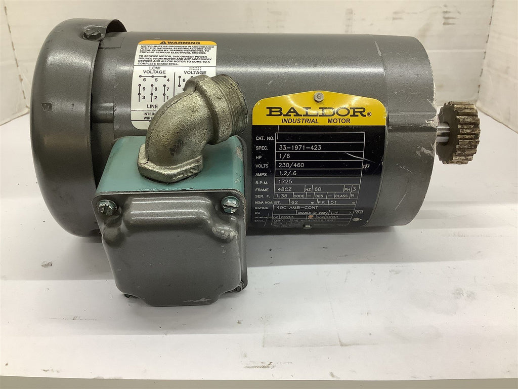 Baldor 33-1971-423 1/6 Hp AC Motor 230/460 volts 1800 Rpm 4P 48CZ Frame