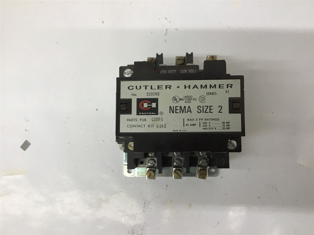 Cutler Hammer C10DN3 NEMA Size 2 Starter 460/575 V 25 HP 120 V Coil