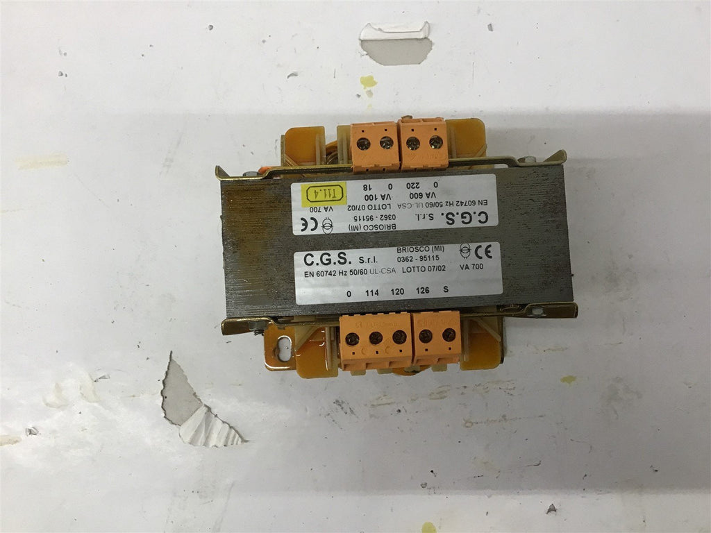 C.G.S. EN 60742 50/60 Hz VA 600 VA 100 VA 700 Transformer